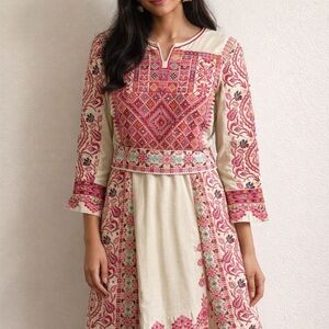 Elegant Pink and Cream Embroidered Dress